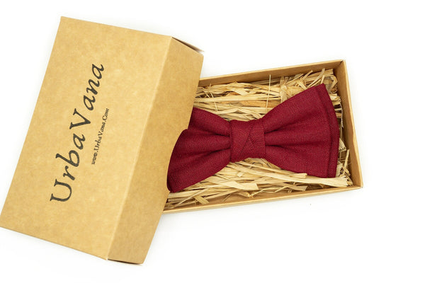 Burgundy Red butterfly wedding bow ties for groomsmen available with matching pocket square or suspender / Cherry red necktie for man