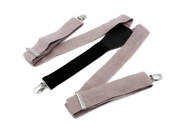 Dark Mauve color adjustable Y-back linen wedding suspenders for groomsmen and groom, adult and boys suspenders and bow ties