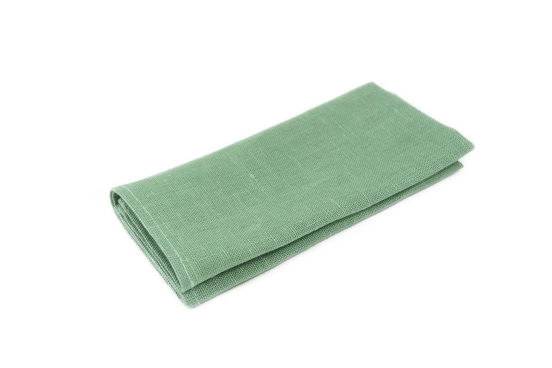 Sage Green Pre - Tied linen groomsmen necktie for weddings available with matching pocket square / Pre - Tied Boy's Sage necktie