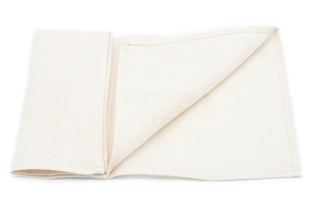 Classic ivory linen pocket square, a stylish and timeless wedding accessory for men and boys.