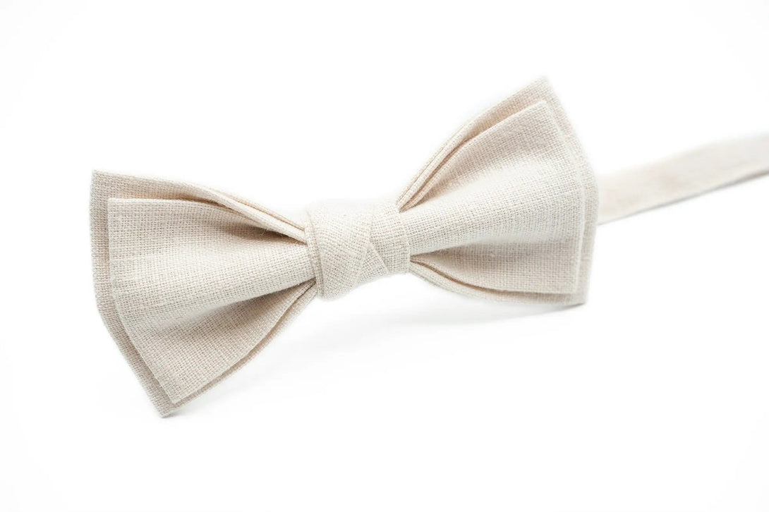 Sophisticated Ivory Linen Bow Ties - Complete Your Ensemble with Matching Pocket Squares / Ideal Gift for Father and Son, Men and Kids