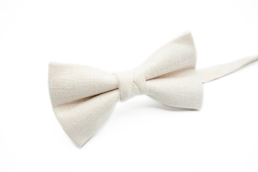 Ivory linen bow tie for wedding groomsmen and groom accessories