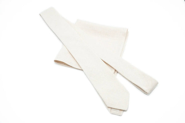 Classic ivory linen necktie for men and boys, perfect for weddings or formal events, available with matching pocket square.