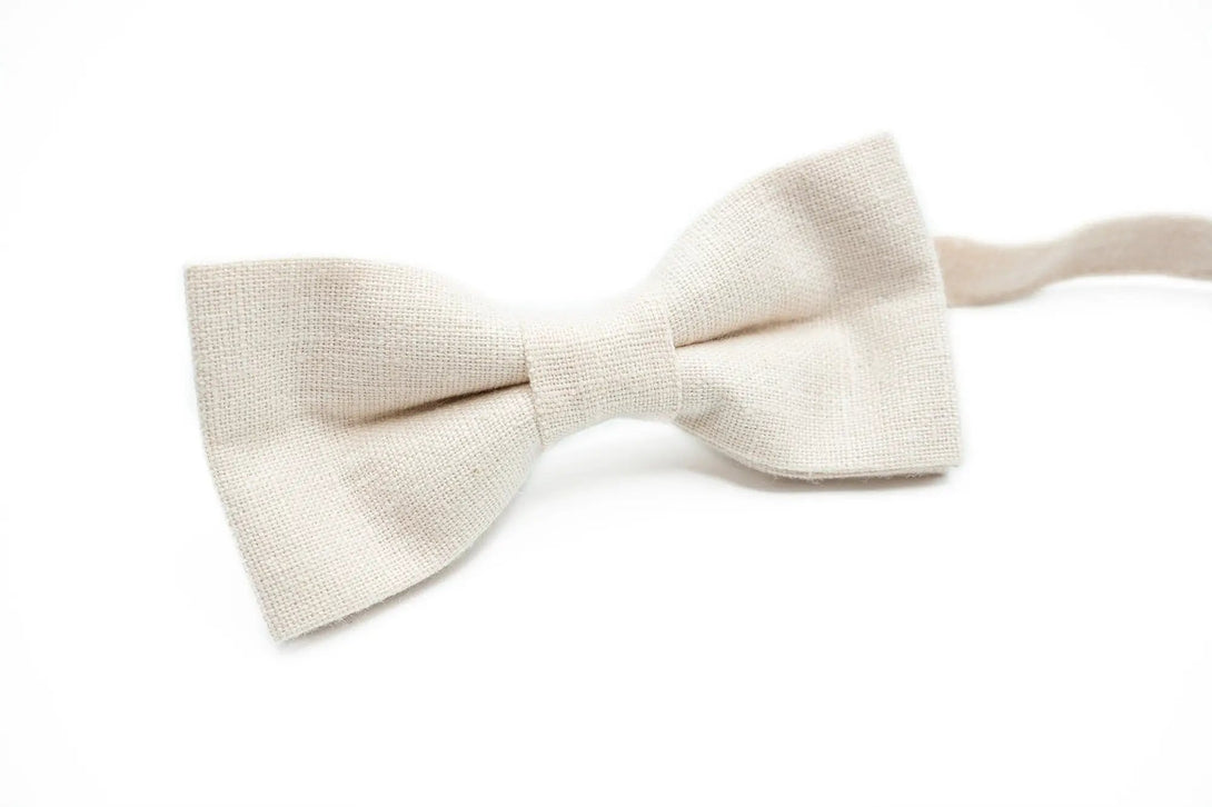 Complete His Look with Ivory Bow Tie, Necktie or Suspenders available with matching pocket square - Unique Gift for Husband or Boyfriend