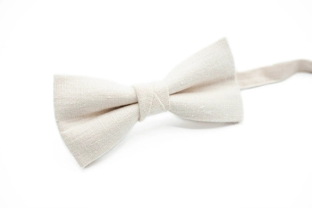 Ivory Linen Bow Tie available with Matching Pocket Square - The Perfect Gift for Your Son / Ivory neckties for men and toddler boys