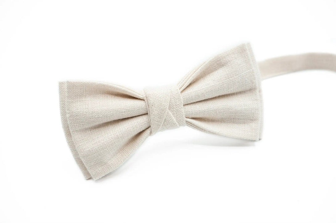 Thoughtful Groomsmen Gifts: Ivory linen Butterfly Bow Tie, Necktie or Suspenders available with matching Pocket Square