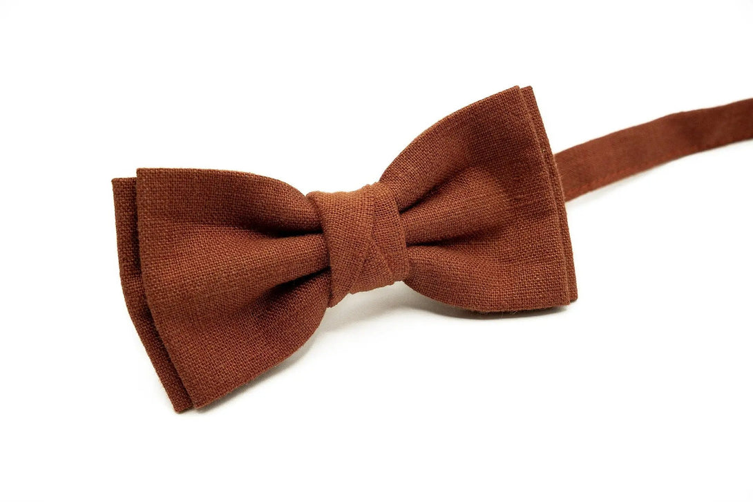 Rust-colored linen bow tie, perfect for weddings and formal events