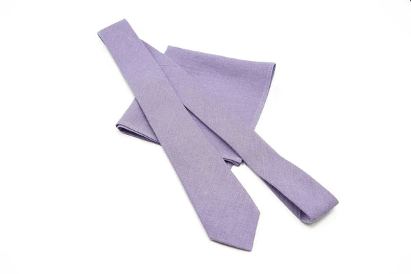 Lavender linen necktie available with matching pocket square for men, ideal for weddings or formal events.