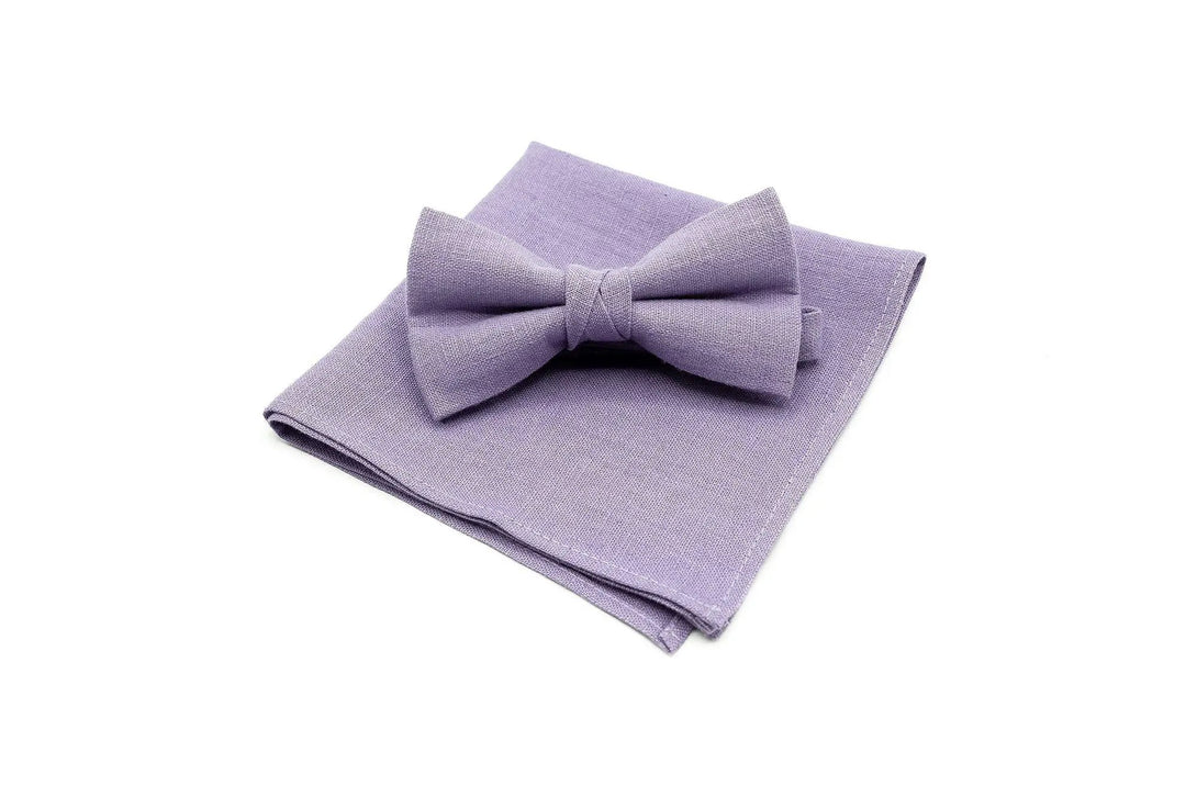 Stylish Lavender color linen Bow Tie available with matching pocket square 