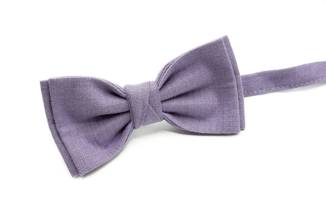 Matching lavender butterfly bow tie with pocket square for father and son, perfect gift for Father's Day.