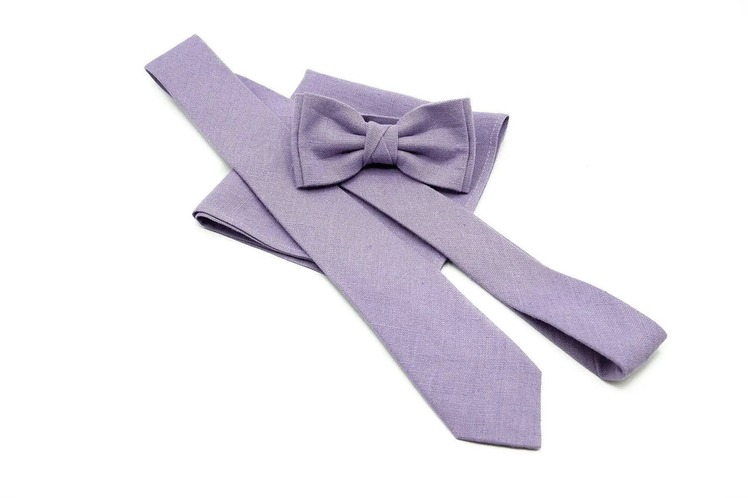 Perfect father and son Lavender color linen bow tie available with matching pocket square or necktie / Wedding neckties for groomsmen gift