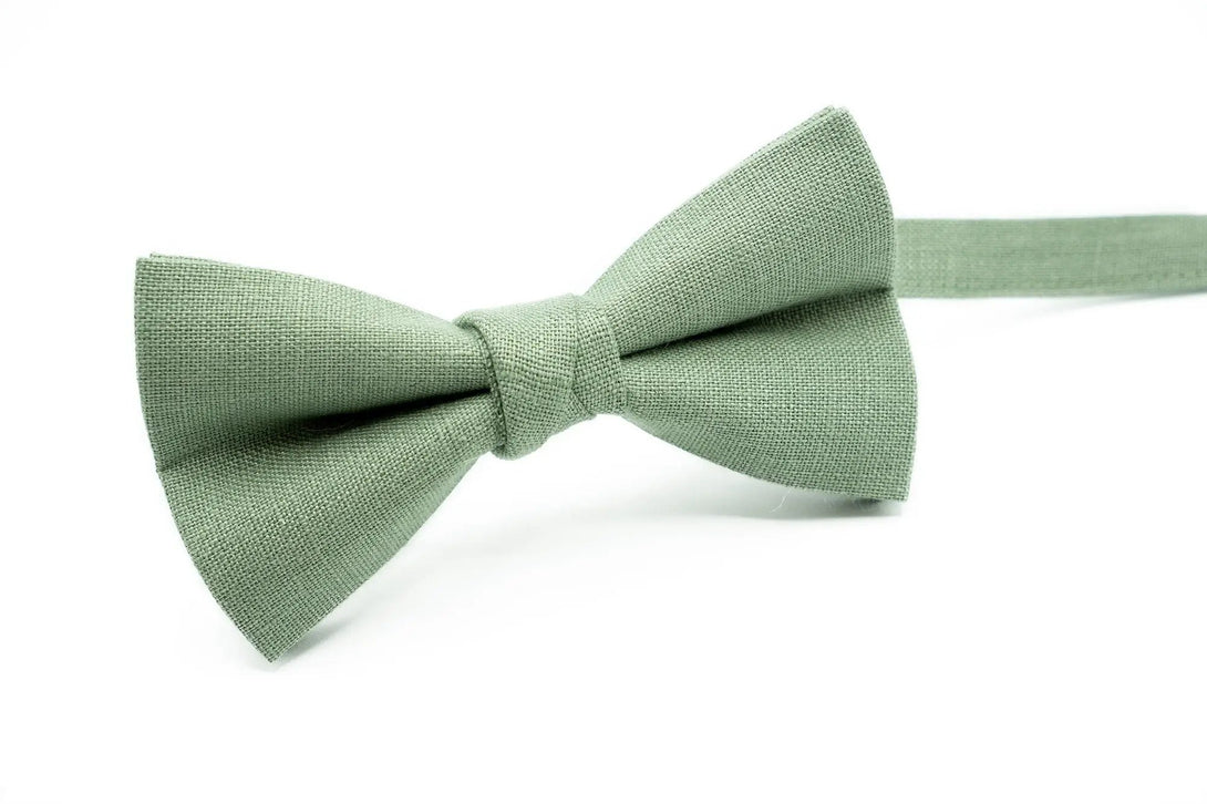 Bright Sage green pre-tied linen bow tie for men 