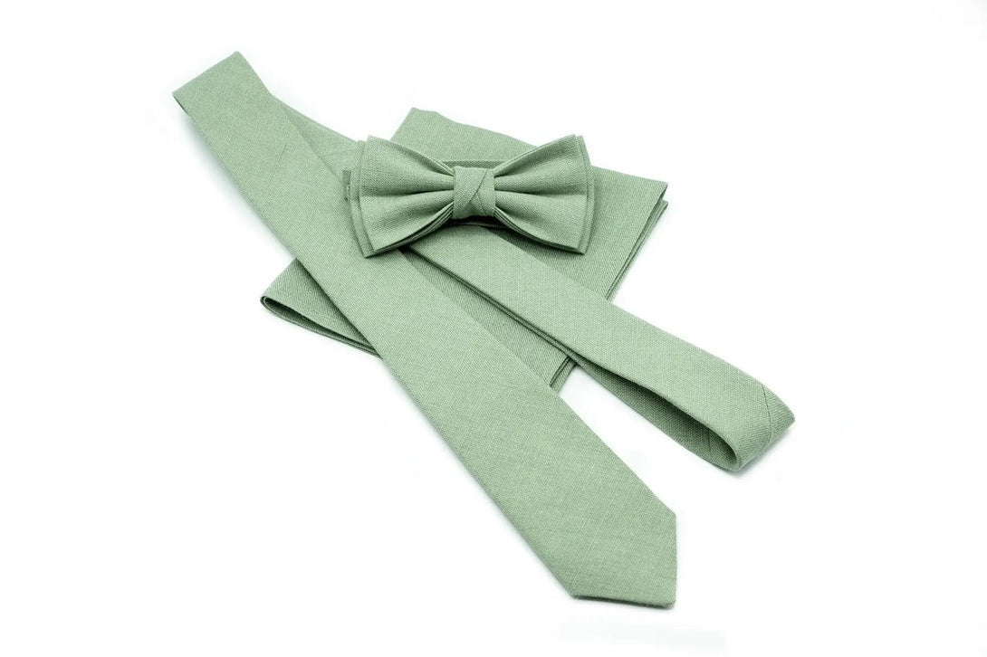 Bright Sage Green Bow tie or necktie for Men available with matching pocket square 