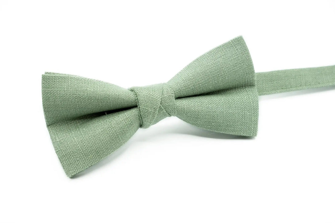 Bright Sage Green Wedding Accessories: Linen Bow tie or Skinny Slim Standard Necktie available with matching pocket square or Y-back Braces