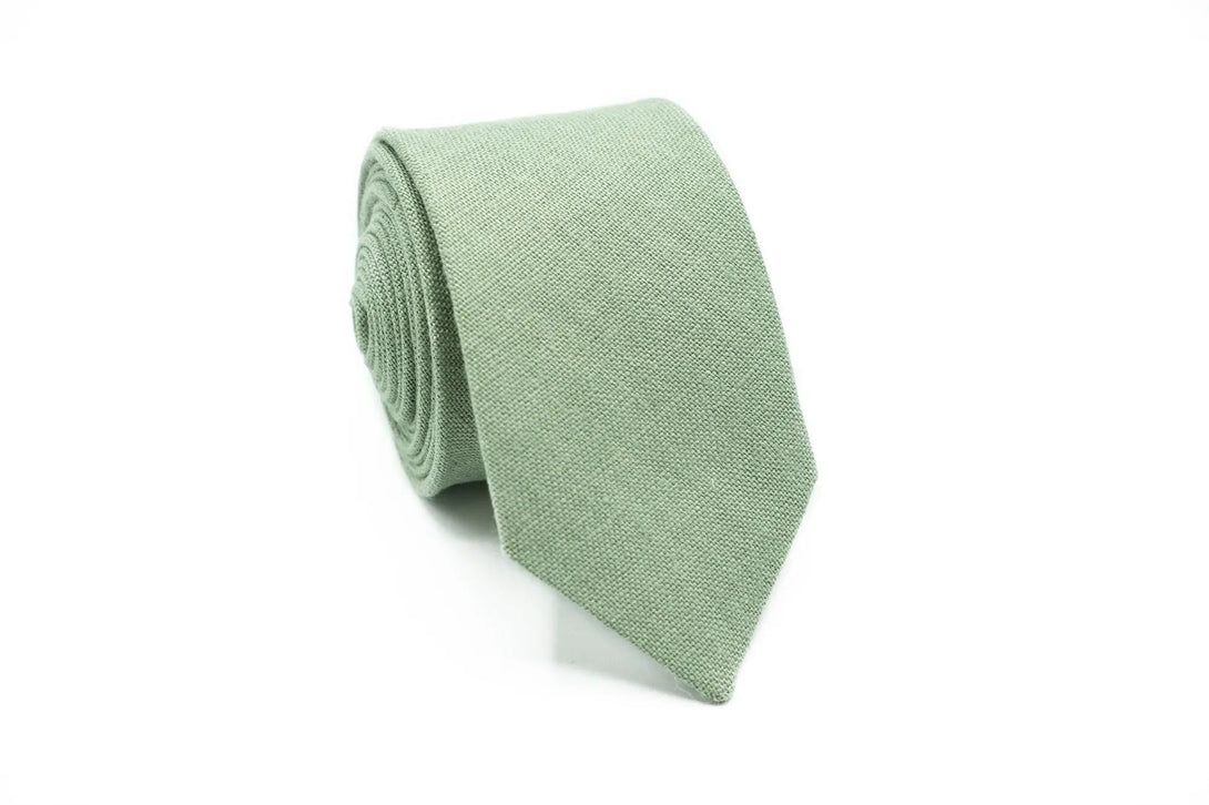 Linen necktie in Sage Green, perfectly paired with groomsmen handkerchief for formal weddings.