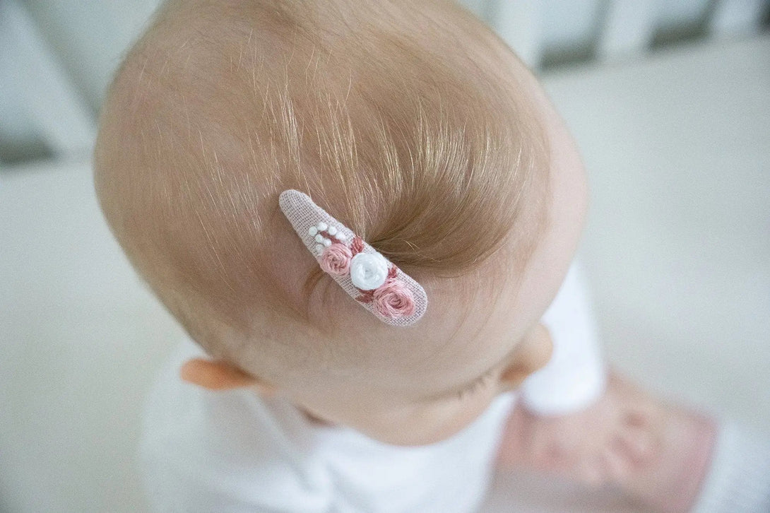 Floral Hand Embroidered Petal Pink Hair Clip - Perfect Bridesmaid Proposal Gift for Weddings / Lovely Baby Girl's Hair Clip