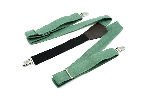 Dark Sage Green color Y-back groomsmen or page boy's suspenders for wedding/ Dark Sage Green linen braces for men and kids