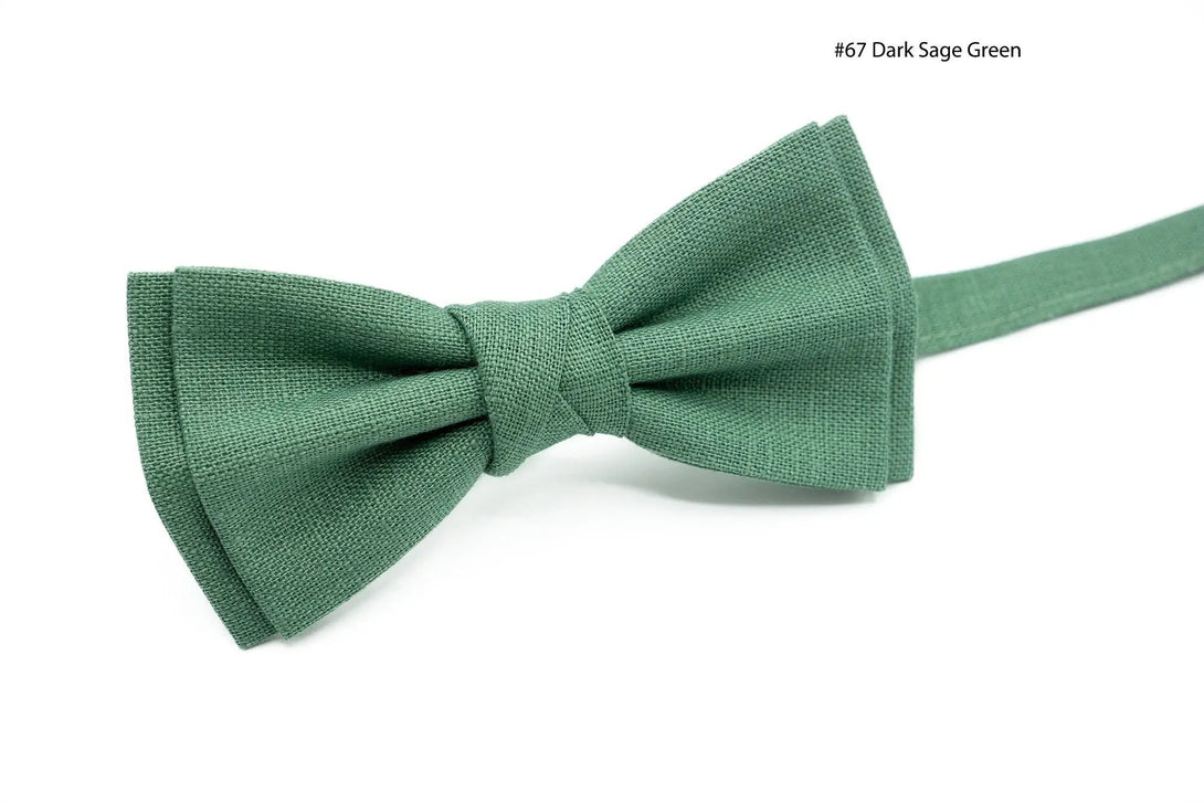 Dark Sage Green linen bow tie for men, perfect for groomsmen attire