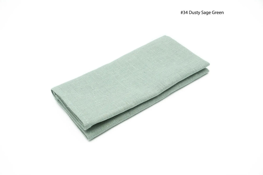 Dusty Sage Green Pocket Square for Formal Events – Dusty sage green linen handkerchief, folded, perfect for adding a subtle touch to formal outfits, available with matching bow tie