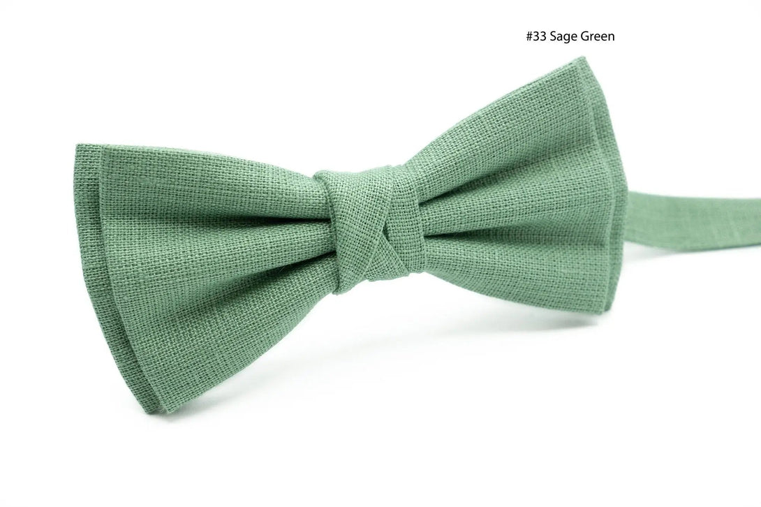 Classic Sage Green linen bow tie, ideal for weddings, parties, and formalwear