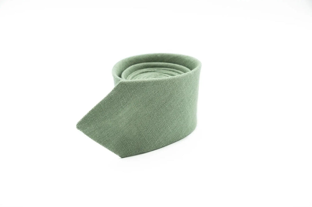 Bright Sage green linen neckties and bow ties for men available with matching pocket square or suspenders / Unique gift for groomsmen