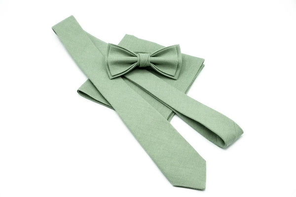 Bright Sage Green Father and son Bow tie or necktie for Father's day gift available with matching linen pocket square or Y-back suspenders