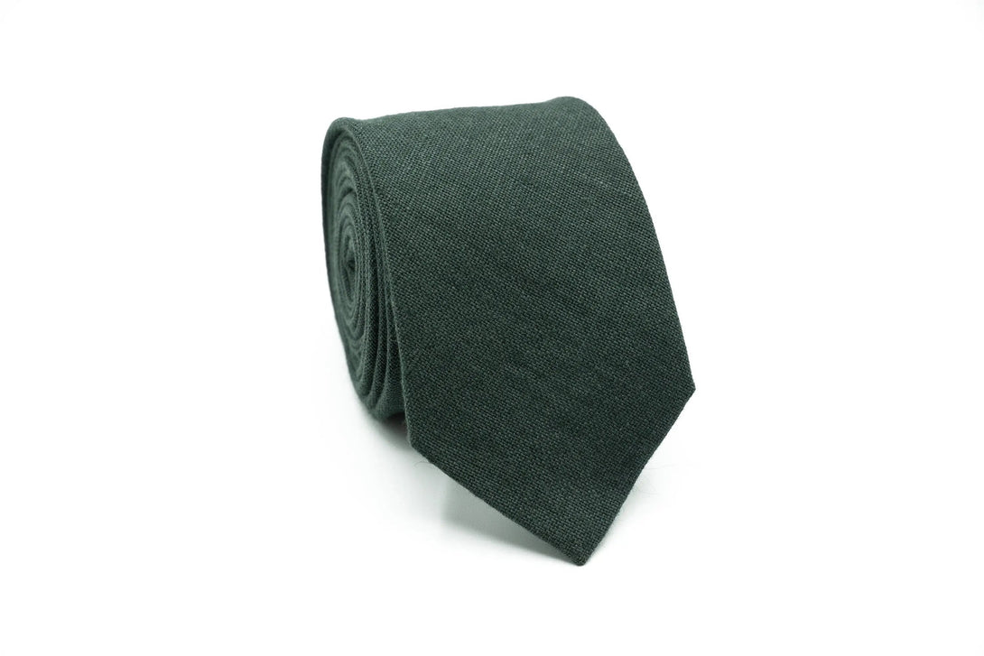 Smoke Pine color necktie, classic linen tie for weddings and special events