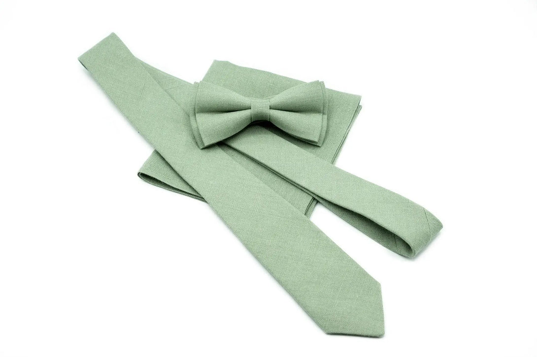 Bright Sage Green pre-tied groomsmen and groom bow ties or neckties for weddings available with matching handkerchief / Gift for groomsmen