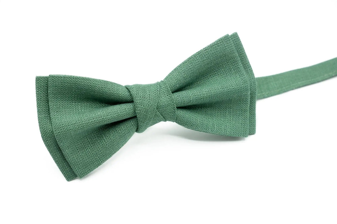 Dark Sage Green Linen Bow ties or Neckties for Men available with matching linen pocket square or Y-back suspenders / Anniversary gift