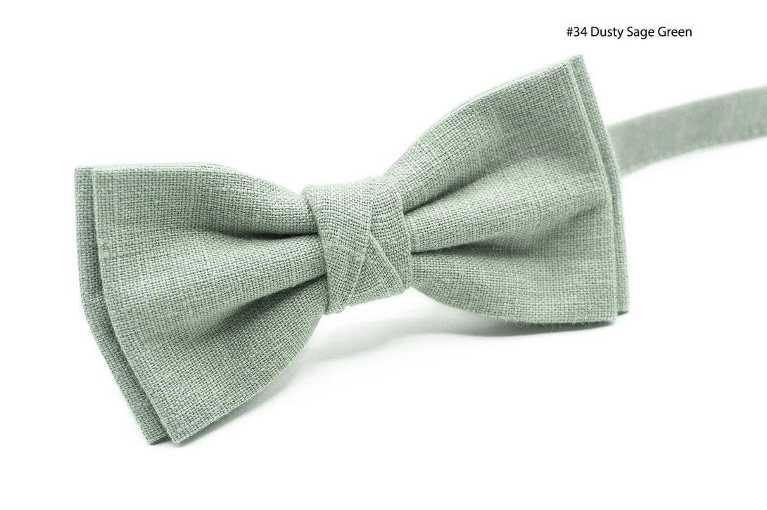 Dusty Sage Green linen butterfly bow tie for weddings and formal event