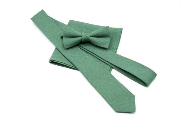 Dark Sage Green linen bow tie, necktie or pocket square - perfect gift for men for special occasions like Father's Day or weddings