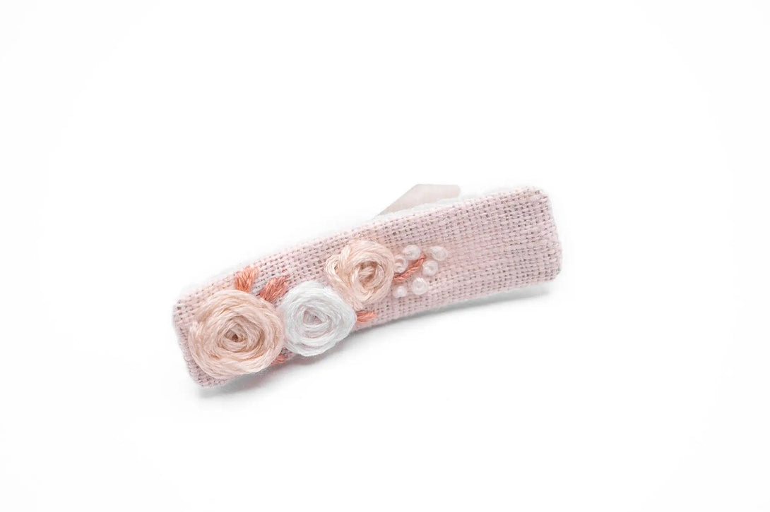 Charming Petal Pink Floral Embroidered Hair Clip - Perfect for weddings, baby showers, and bridal gifts; a beautiful and versatile hair accessory.