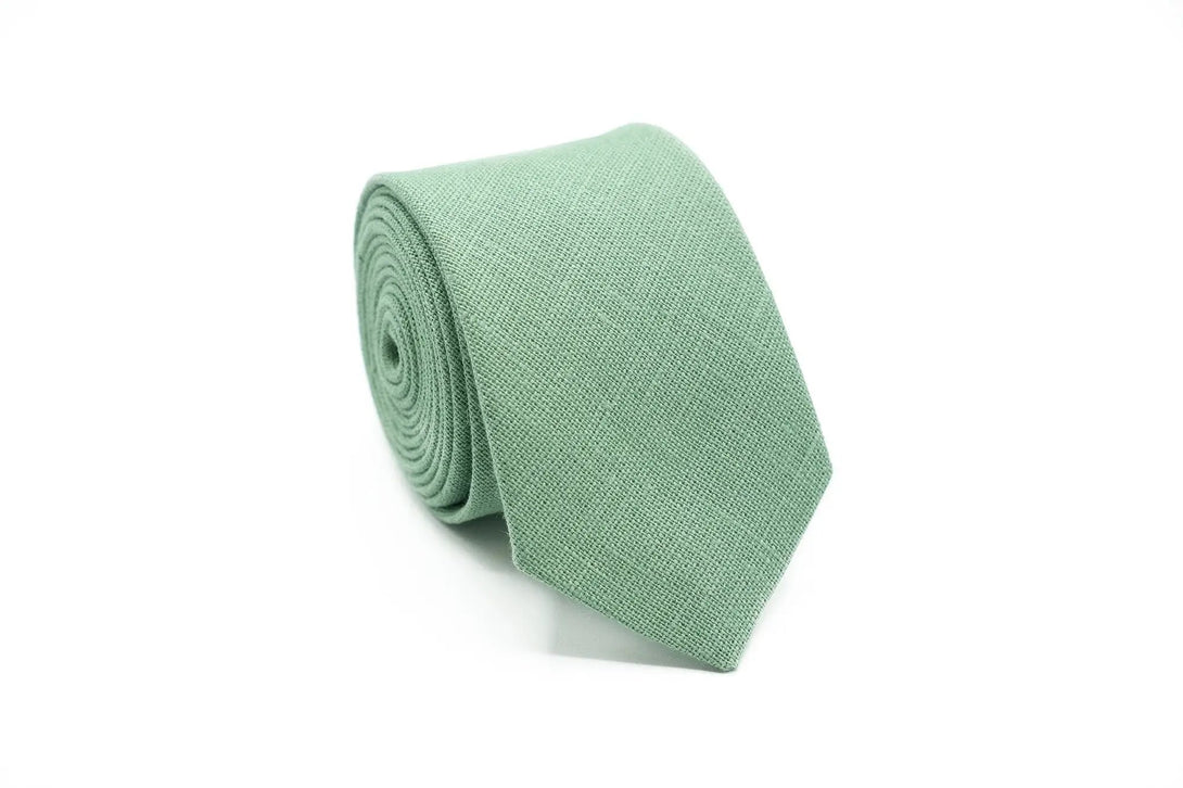 SSage green linen skinny necktie, stylish and elegant choice for groomsmen