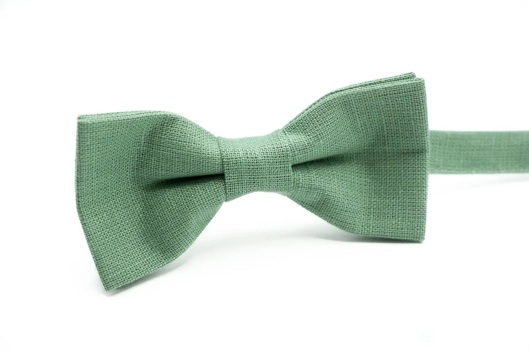 Sage green linen bow tie with a simple and classic design for men’s formal wear