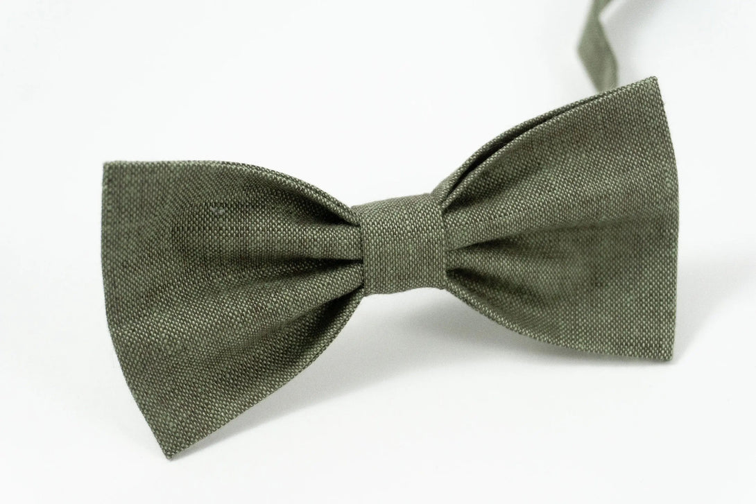 Dark Dusty Sage green linen ties for men / Groomsmen and ring bearer bow ties for wedding or gift for men