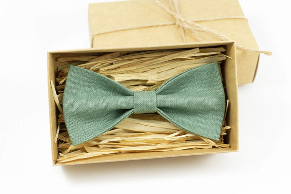 Sage green classic men's bow ties / Pre-tied linen best men ties available with matching pocket square