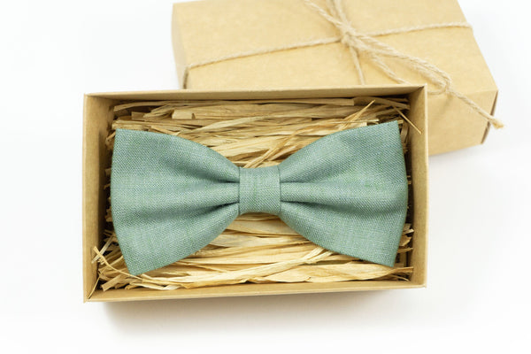 Light Sage green pre-tied wedding bow ties / Linen bow ties for men and boys available with matching pocket square