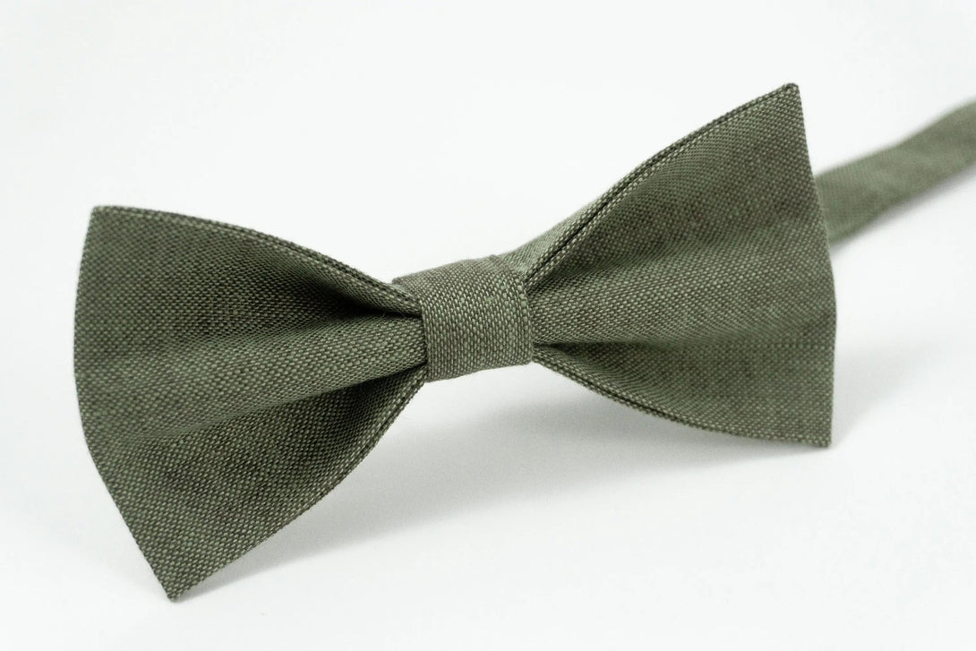 Dark Sage green classic bow ties for men / Wedding bow ties for groomsmen made from eco-friendly linen