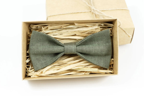 Dark Sage green classic bow ties for men / Wedding bow ties for groomsmen made from eco-friendly linen