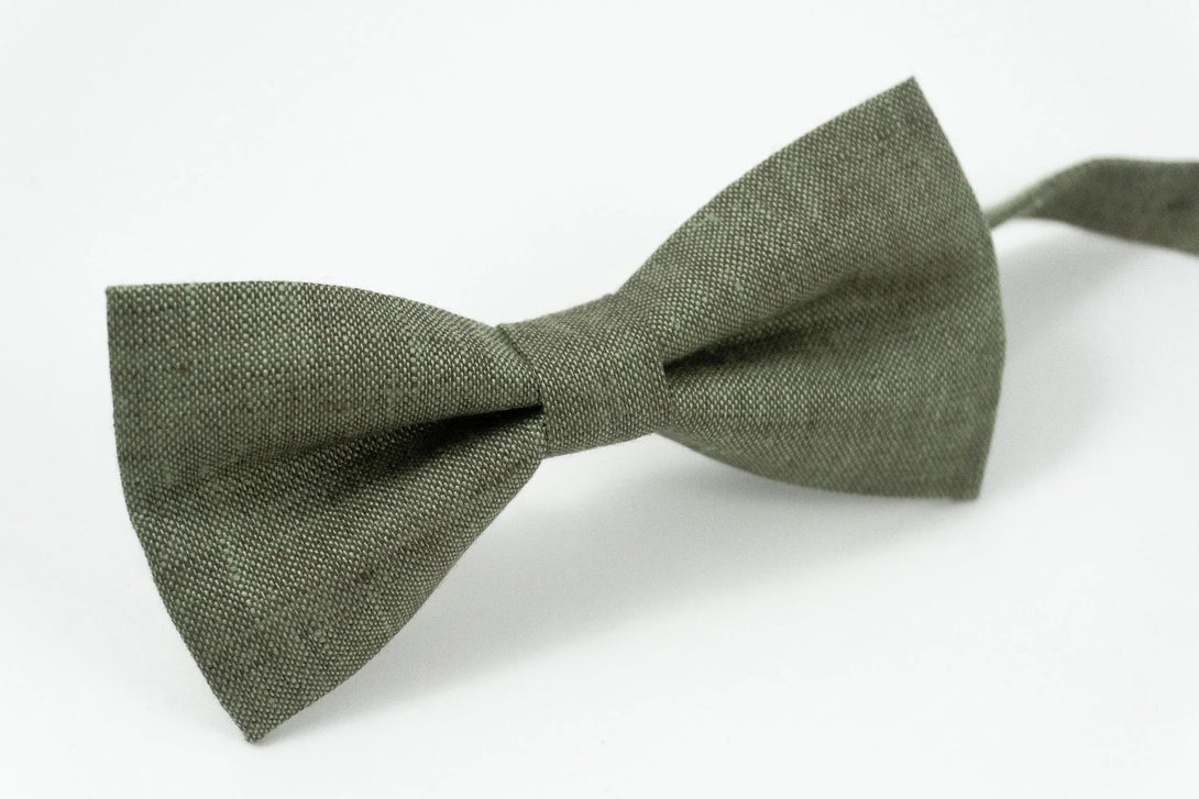 Dark Sage green linen best men ties for weddings / Unique anniversary gift for husband or boyfriend gift for birthday