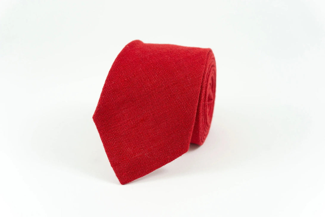 Red color linen necktie for man / Unique linen necktie as gift for brother from bride