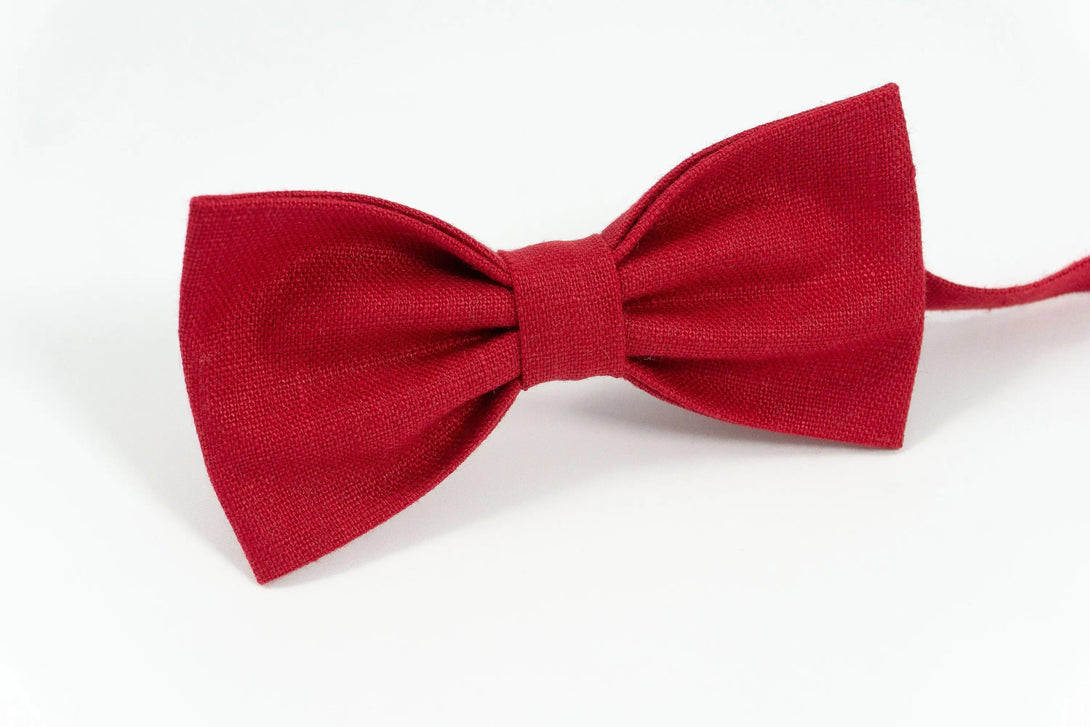 Red color linen butterfly bow ties for men and baby toddler boys / Birthday gift for men