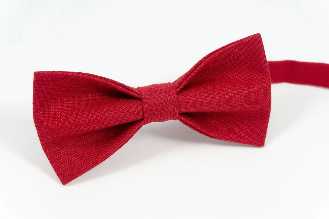 Red color linen wedding bow tie for groomsmen proposal gift / Red color neckties for men available with matching pocket square