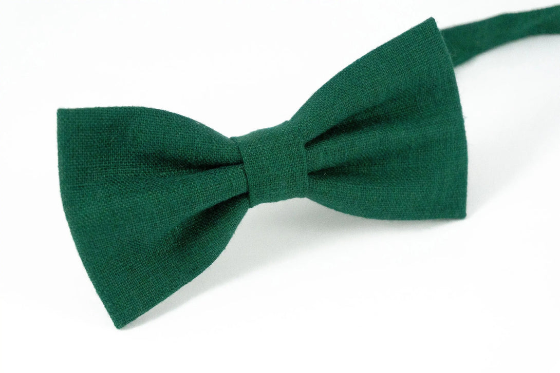 Dark green color father and son butterfly bow ties / Pre-tied linen bow ties for men and toddler boys as unique gift for men