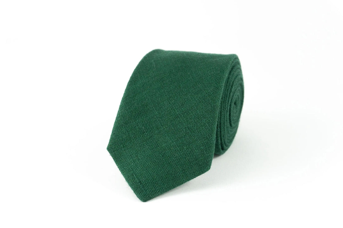 Dark green color linen wedding necktie for groomsmen proposal gift / Handmade neckties for men