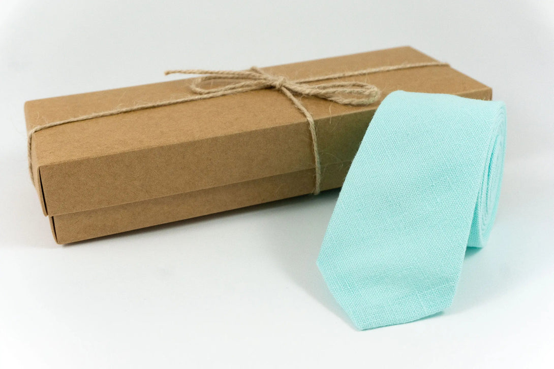 Mint Green color wedding necktie for groomsmen proposal gift available with matching pocket square / Linen best men ties