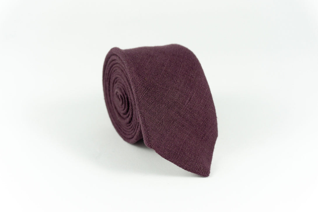 Eggplant color linen groomsmen ties for wedding