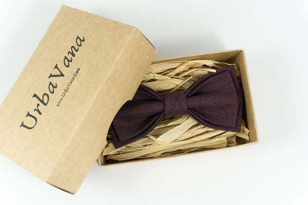 Eggplant bow ties and pocket square for weddings