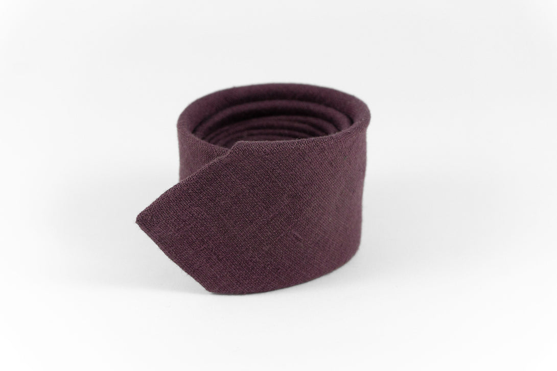 Eggplant color linen pocket square or handkerchief for men available with matching purple bow tie or slim necktie