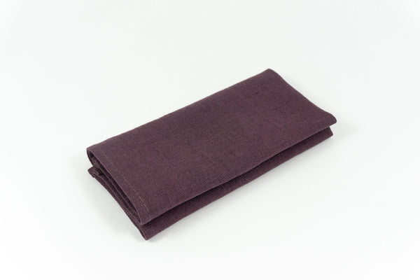 Eggplant color linen pocket square or handkerchief for men available with matching purple bow tie or slim necktie